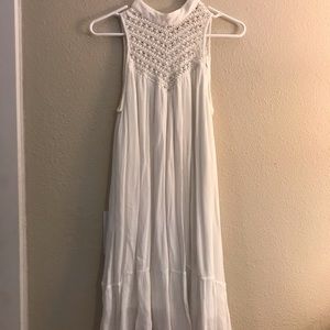 Mockneck white lace dress